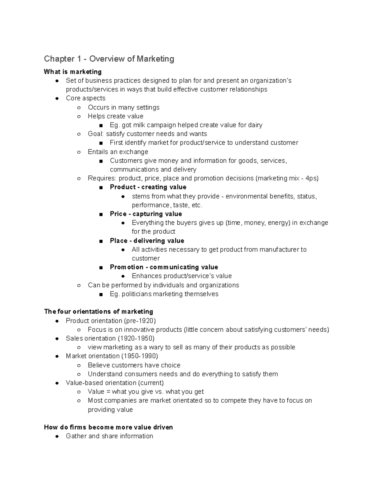 BU252 Textbook Notes: Chapter 1 - Overview of Marketing Principles ...