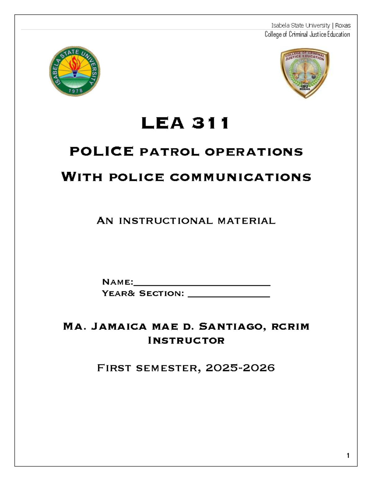 LEA 311 - Police Patrol Operations and Communications Module - Studocu