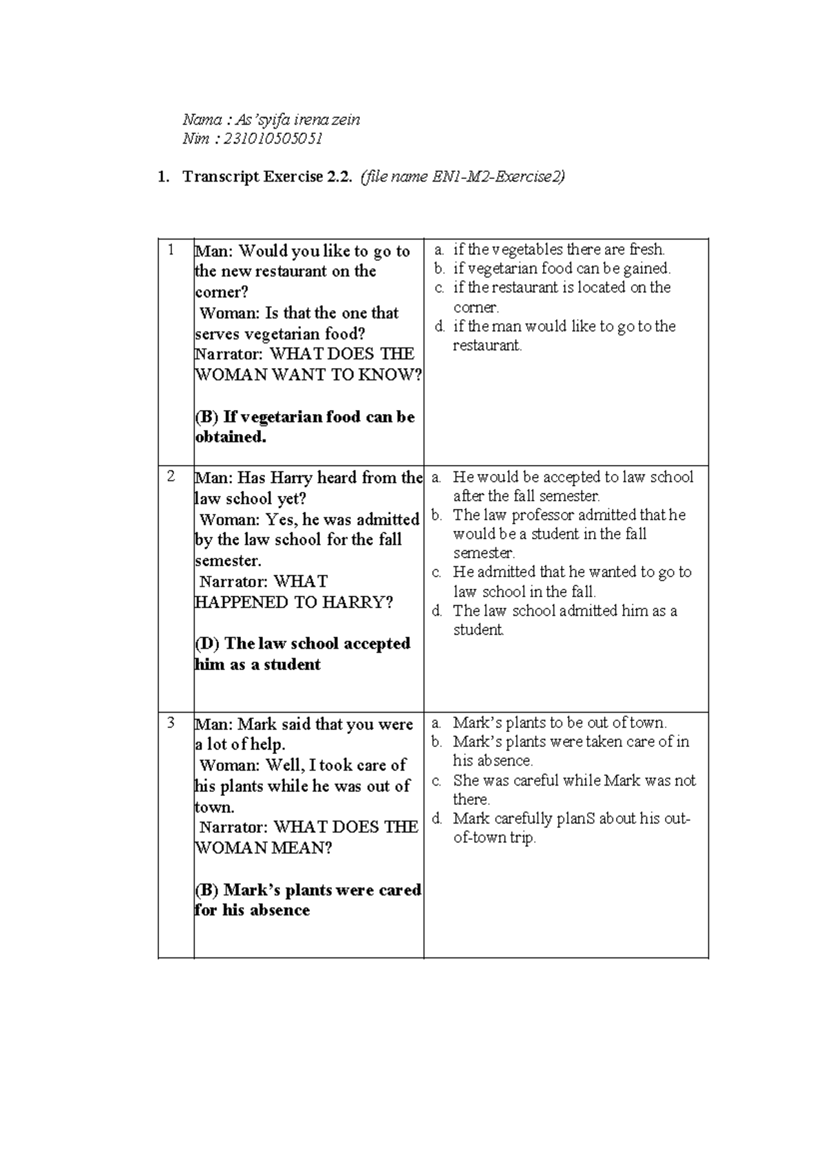 Basic Academic English 2: Transcript & Review Exercises Notes - Studocu