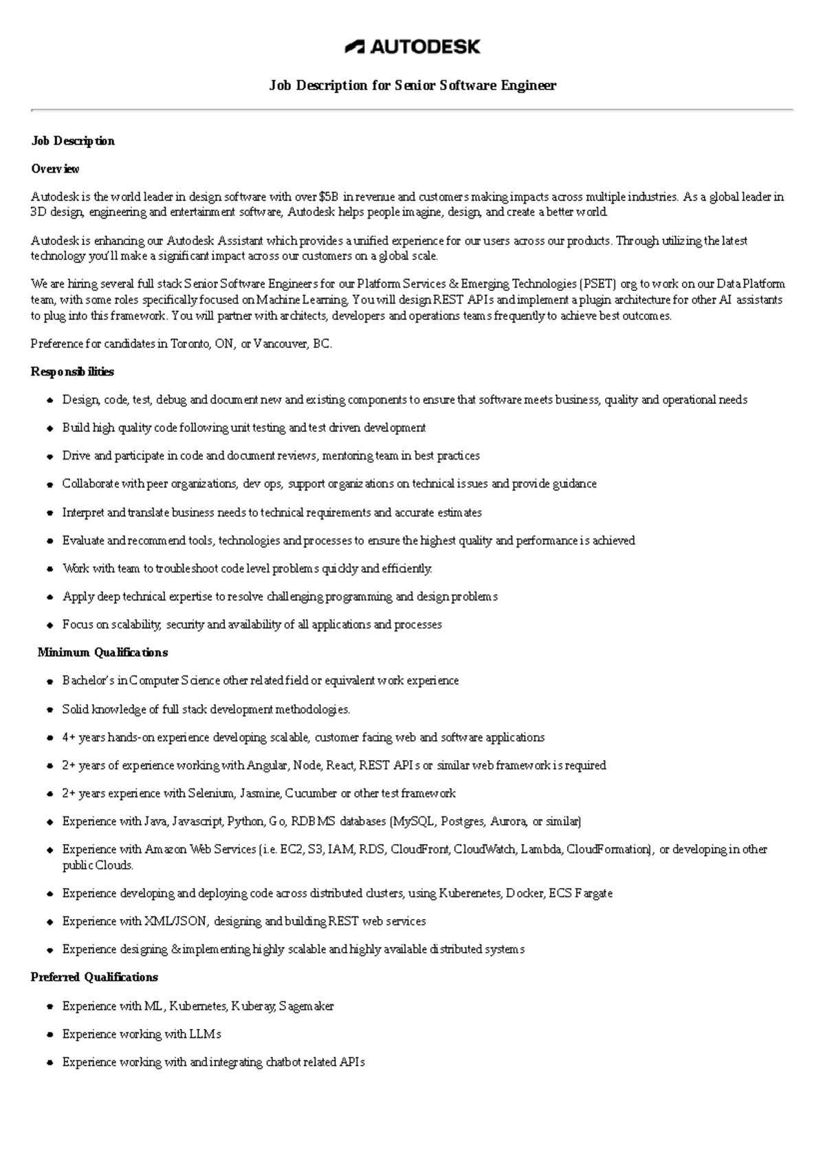 Job Description for 24WD83966 Senior Software Engineer at Autodesk ...