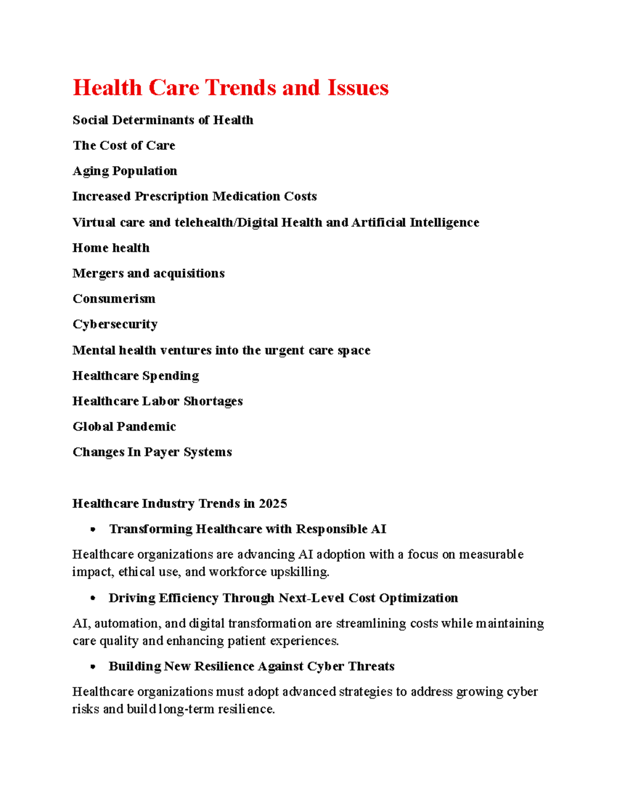 Health Care Trends and Issues 1 - Health Care Trends and Issues Social ...