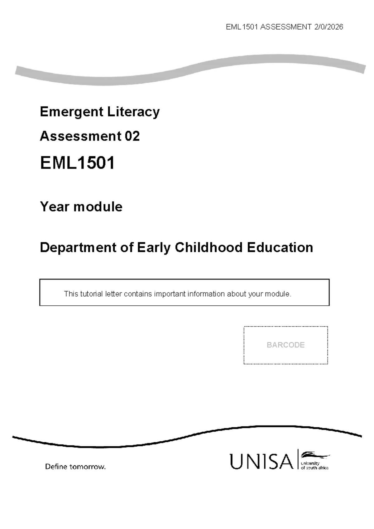 EML1501 Assessment 02: Emergent Literacy - Studocu
