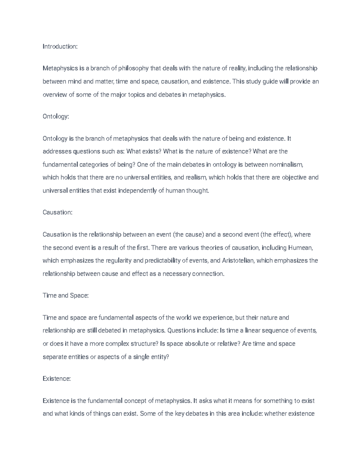 Metaphysics Study Guide: Key Concepts & Debates in Philosophy - Studocu