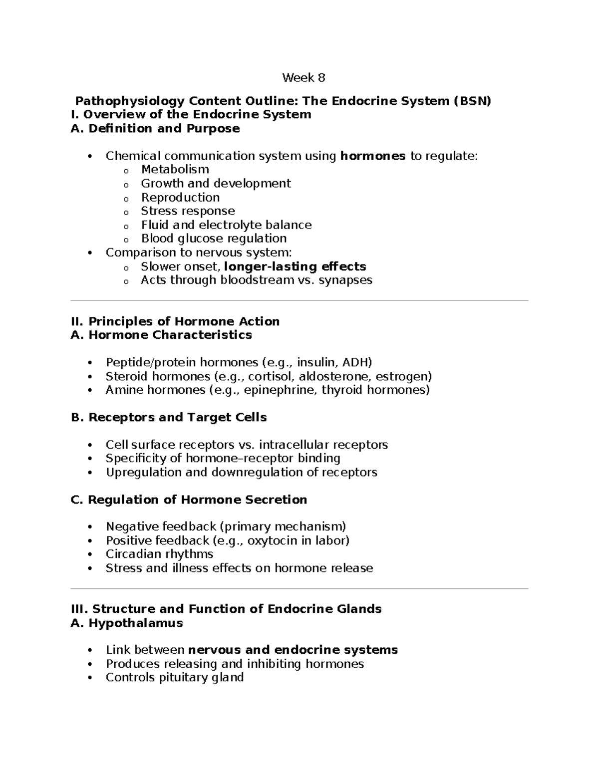 Week 8 Pathophysiology Outline: The Endocrine System (BSN) - Studocu