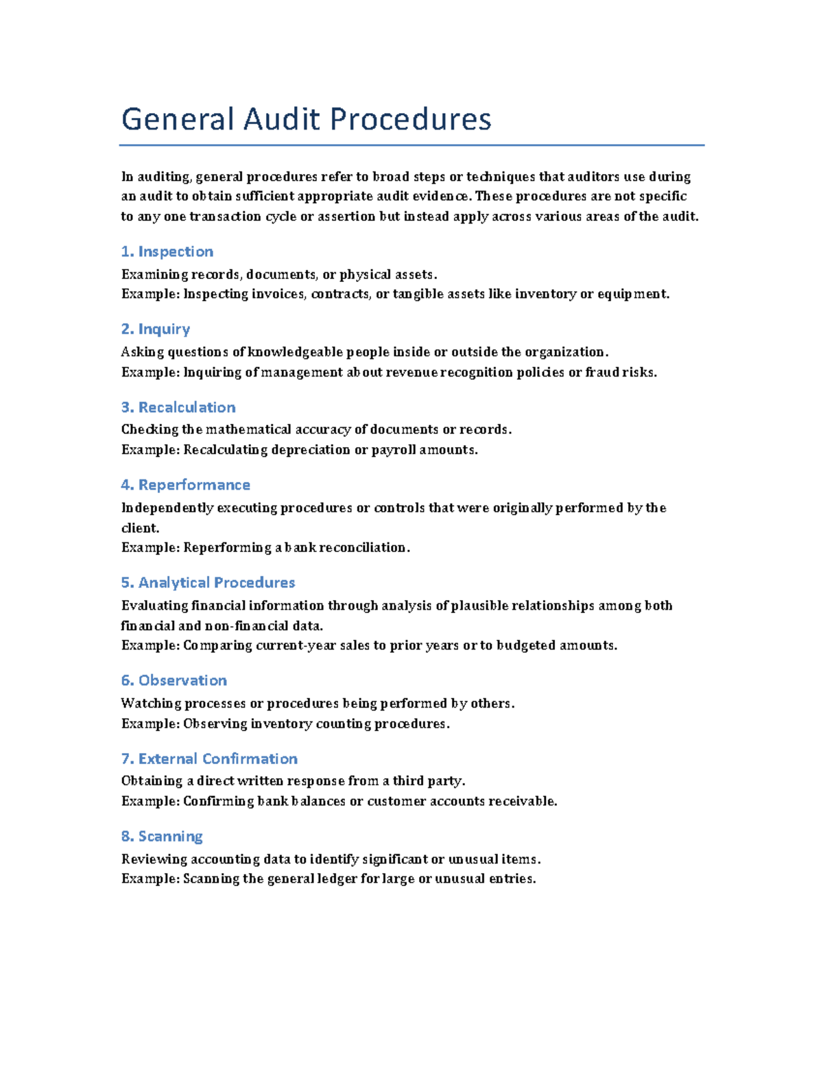 General Audit Procedures: Key Techniques for Effective Auditing - Studocu