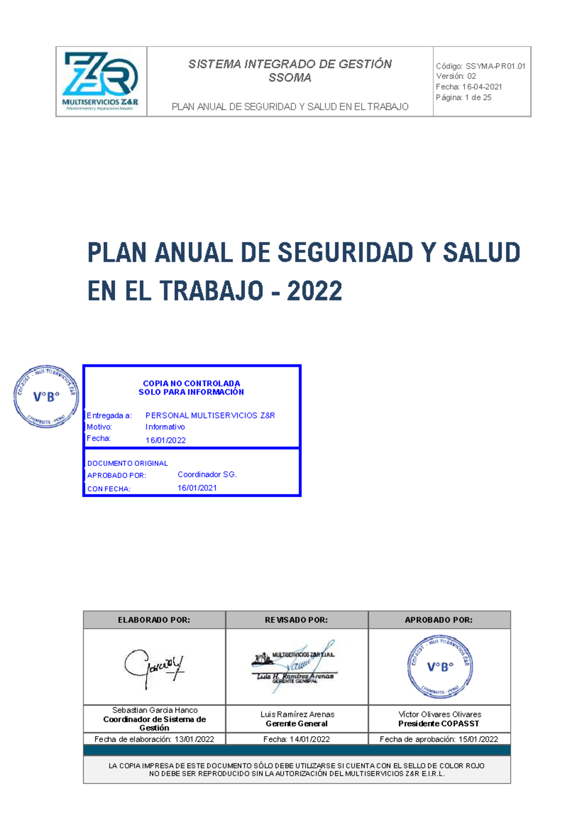 PLAN ANUAL DE SEGURIDAD Y SALUD EN EL TRABAJO - SSYMA-PR01 - Studocu