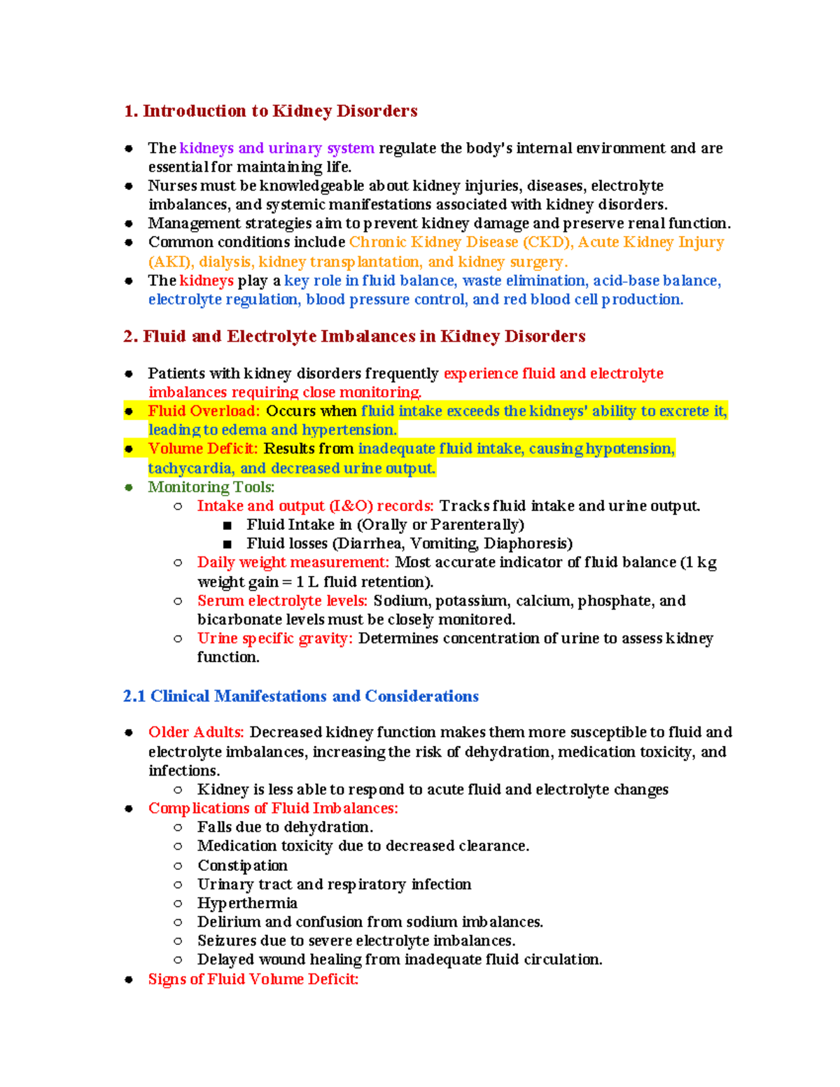 Nursing Management of Chronic Kidney Disease & Dialysis (NUR 123) - 1 ...
