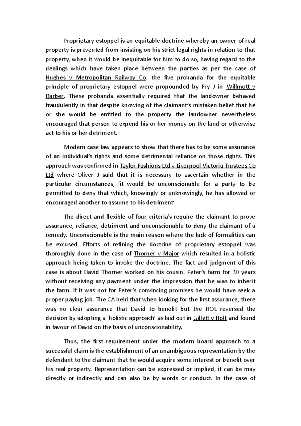 Proprietary Estoppel: Critical Analysis and Case Law Insights - Studocu