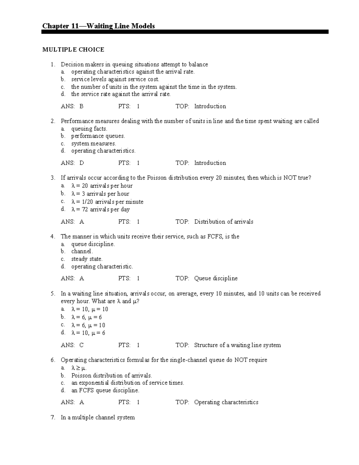 Chap 11 TB: Queuing Theory Concepts and Applications - Studocu