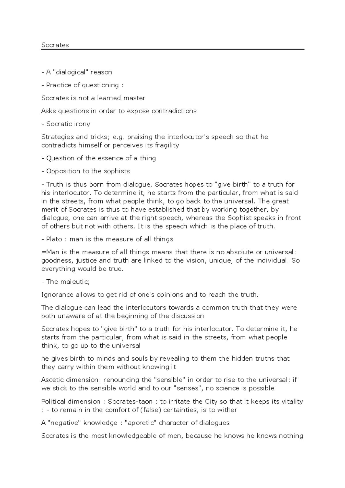 Socrates - Lecture notes 2 - Socrates A 
