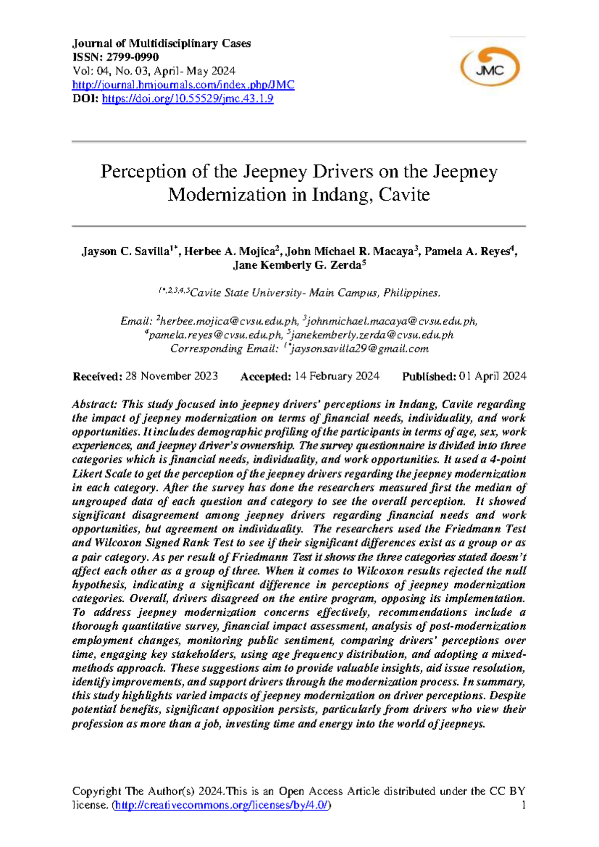 JMC-2024-1213: Perceptions of Jeepney Drivers on Modernization Impacts ...