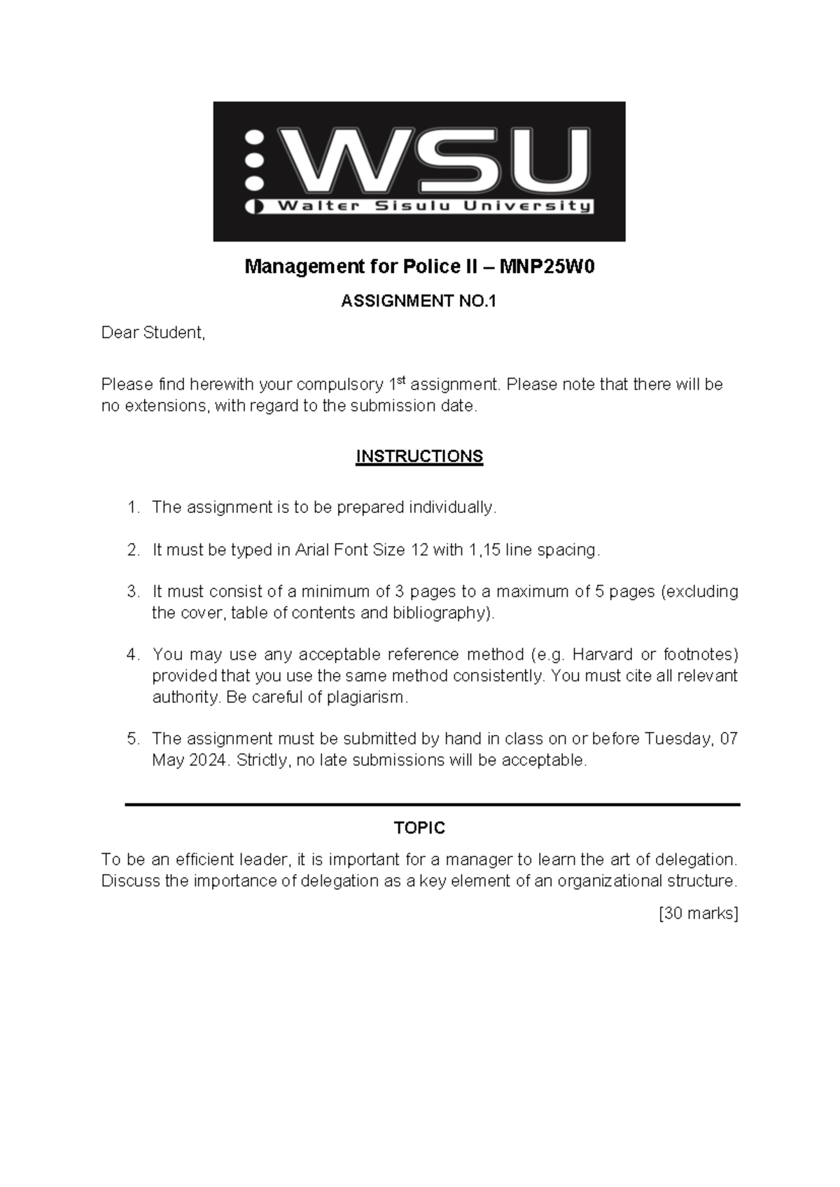 MNP25W Management for Police II - Assignment 1: Delegation Importance ...