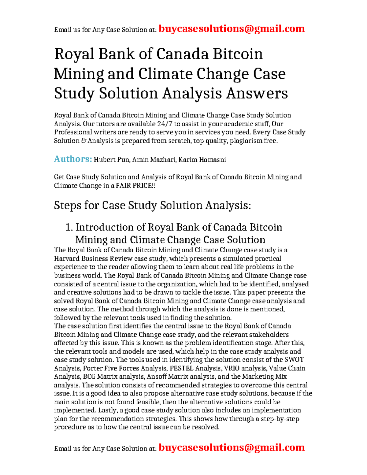 Royal Bank of Canada Bitcoin Mining & Climate Change Case Study Solutions -  Studocu