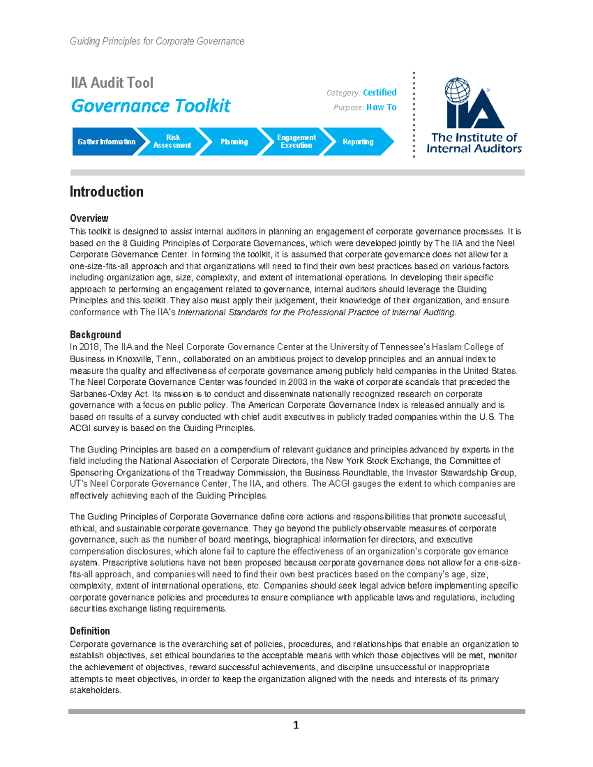 IIA 2021 Governance Toolkit: Principles & Best Practices for Auditors ...