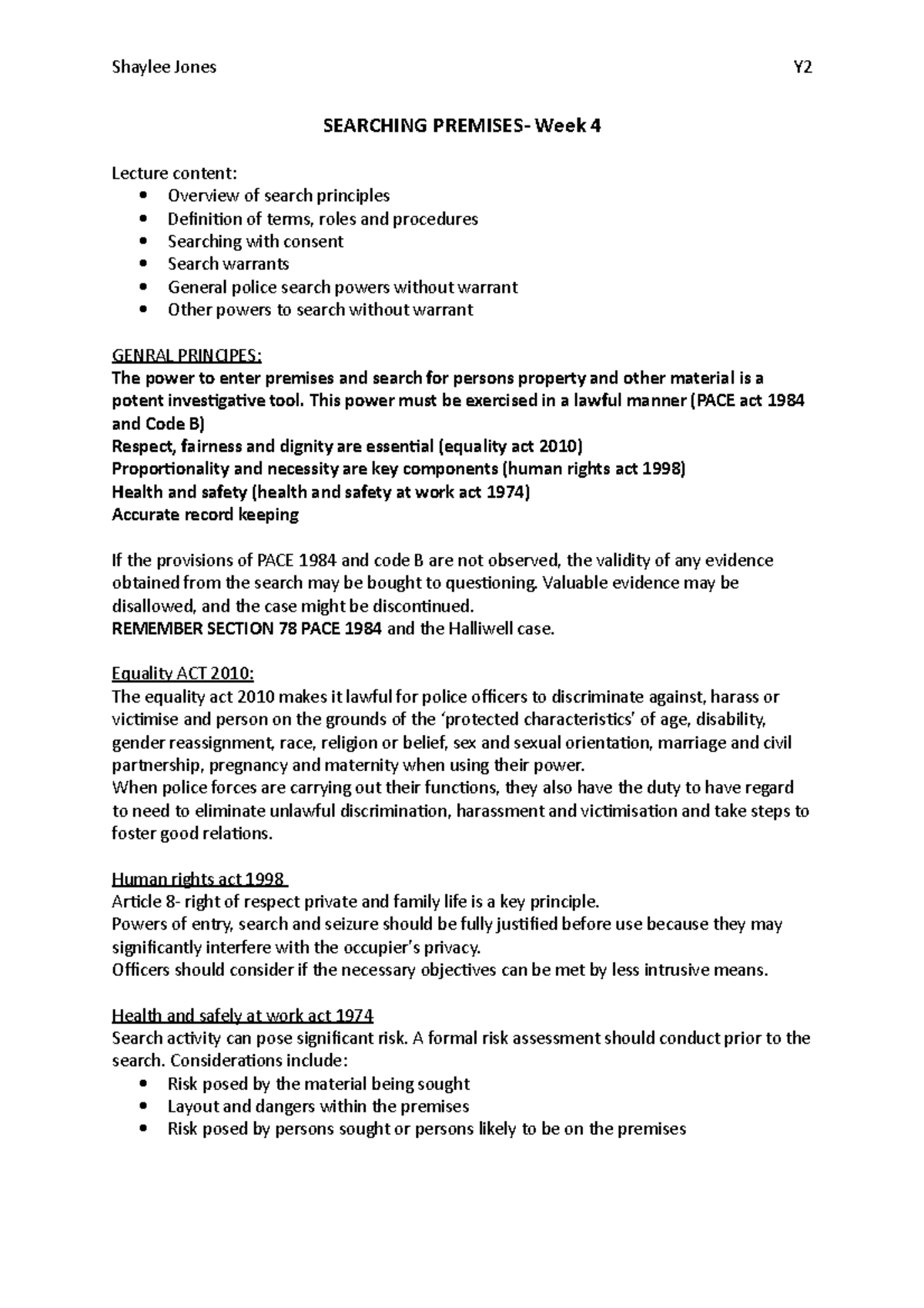 Searching Premises Lecture Notes - FIS Week 4 Overview - Studocu