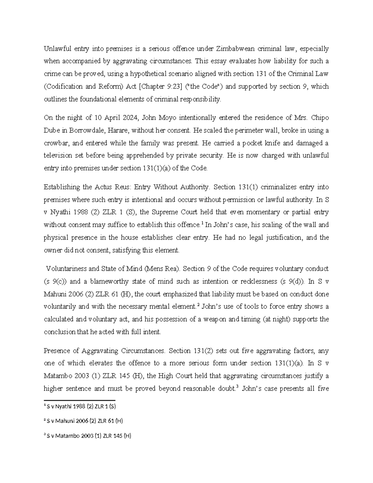 Proving Liability for Unlawful Entry: A Case Study in Zim Law - Studocu