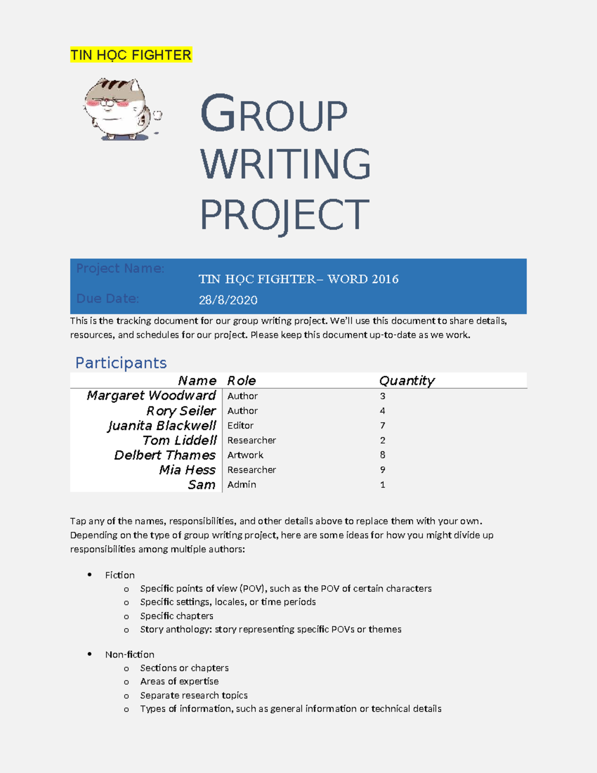 TIN HỌC FIGHTER GROUP WRITING PROJECT - Word 2016 Tracking Document ...