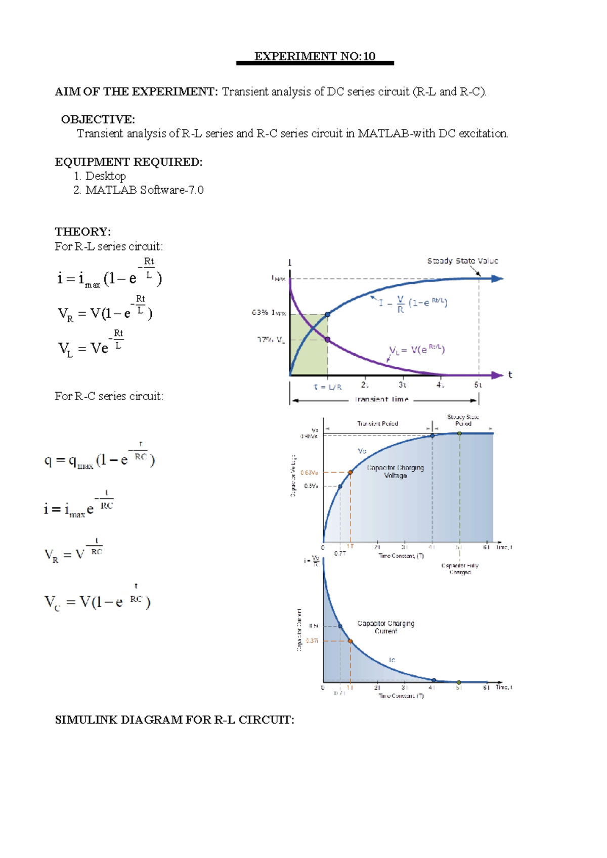 Transient Analysis of DC Series Circuits in MATLAB - Exp 10 - Studocu