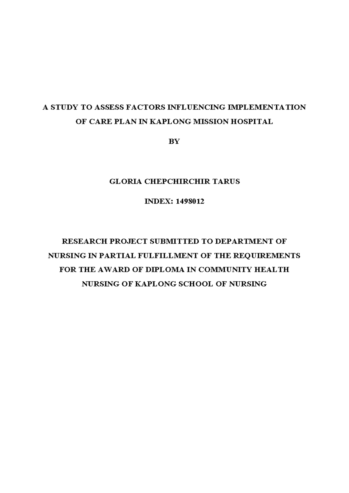 Assessment of Factors Influencing Nursing Care Plan Utilization at ...