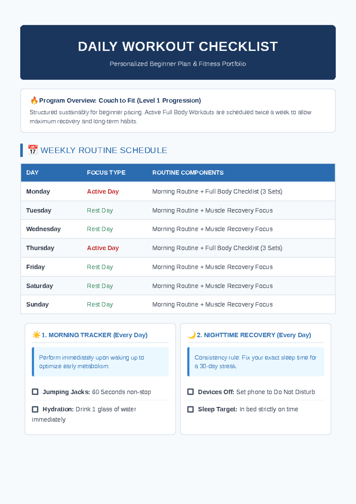 DAILY WORKOUT CHECKLIST: Beginner Fitness Plan Overview - Studocu