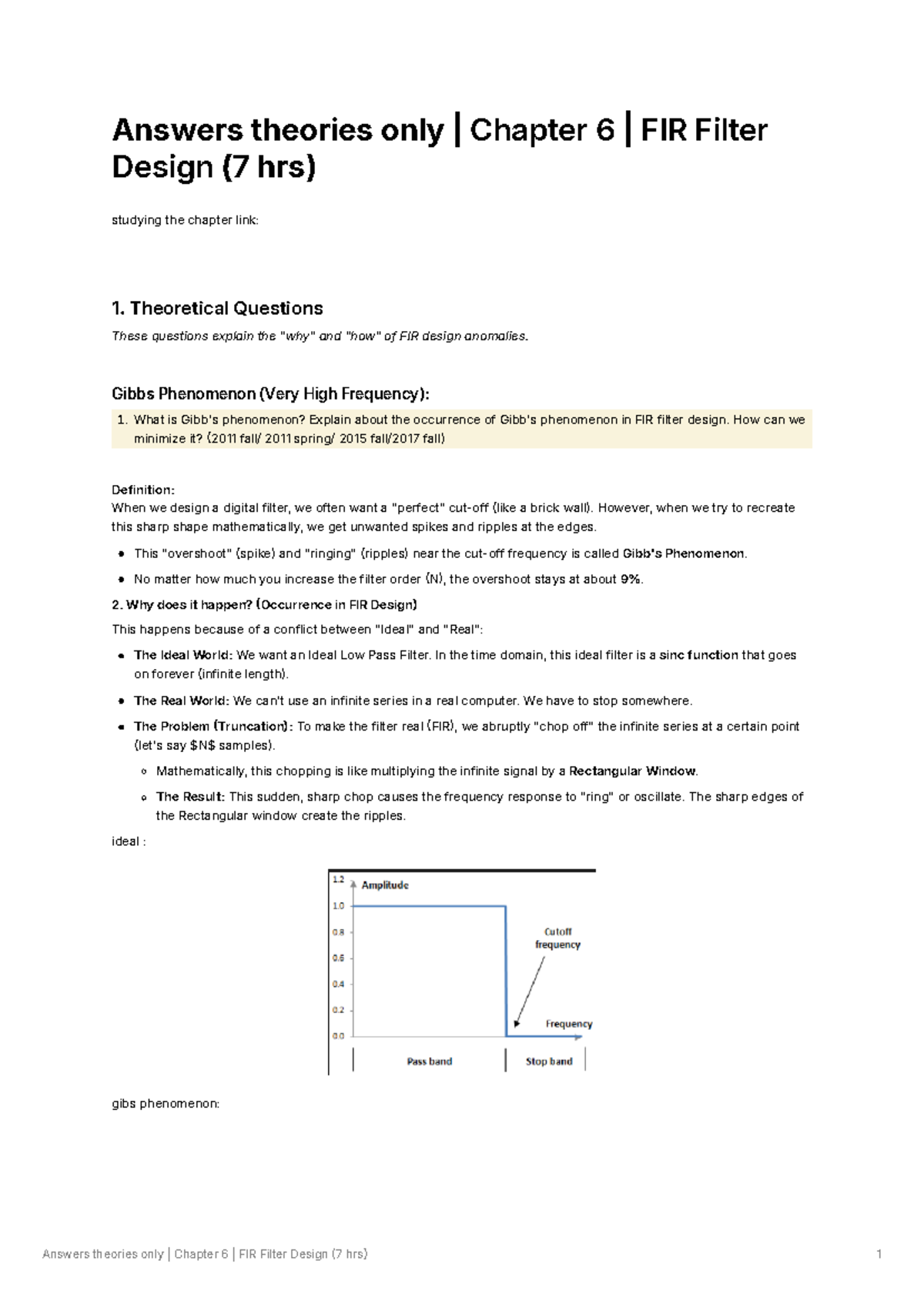 Chapter 6 FIR Filter Design: Theoretical Insights and Solutions (7 hrs ...