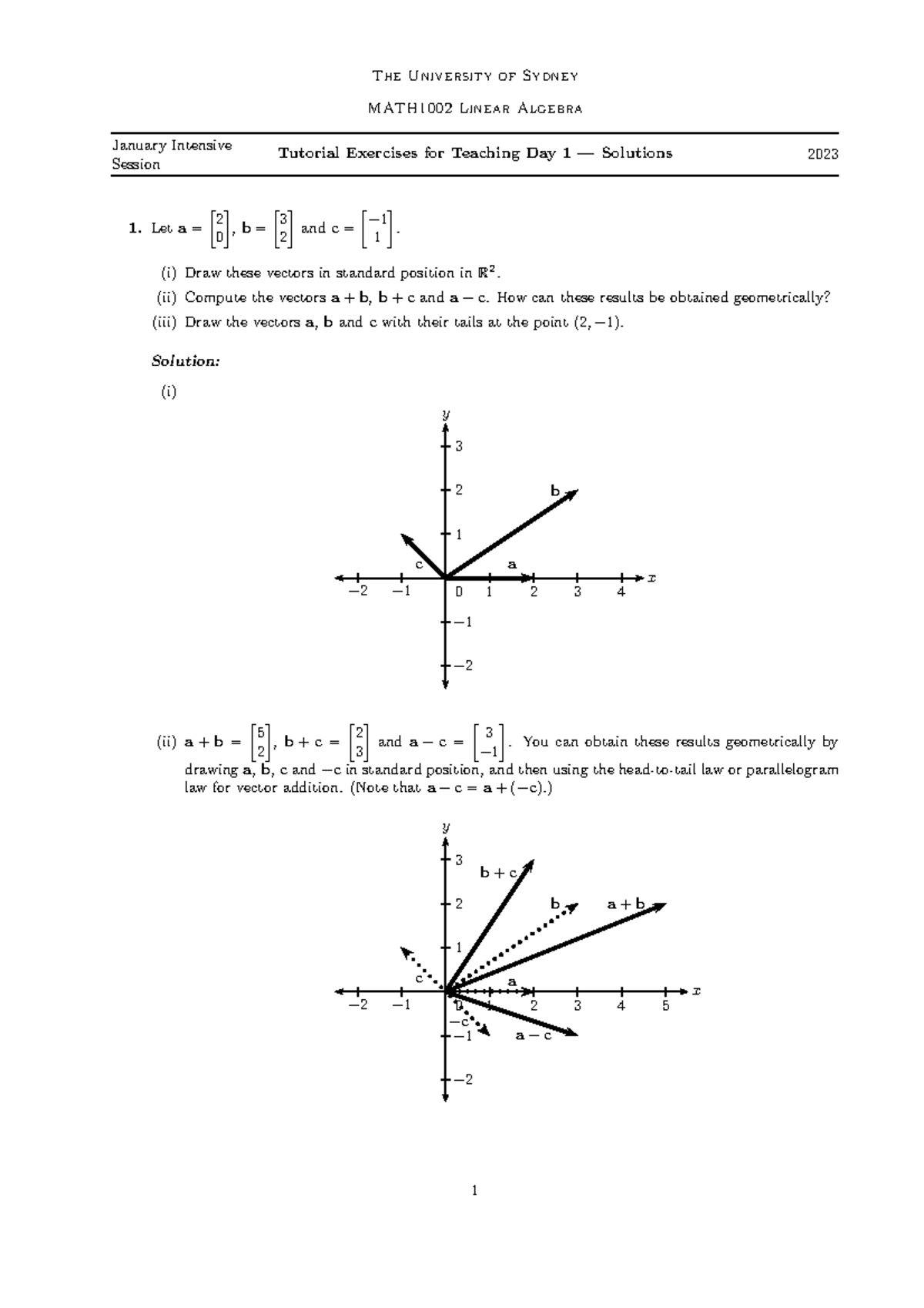 MATH1002 Jan 2023 Linear Algebra Tutorial Worksheet 1 Solutions - Studocu