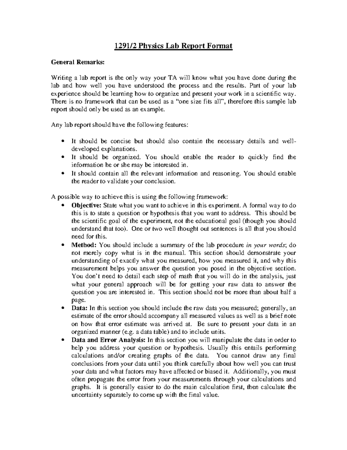 291 2 Physics Lab Report Writing Guidelines and Format - Studocu