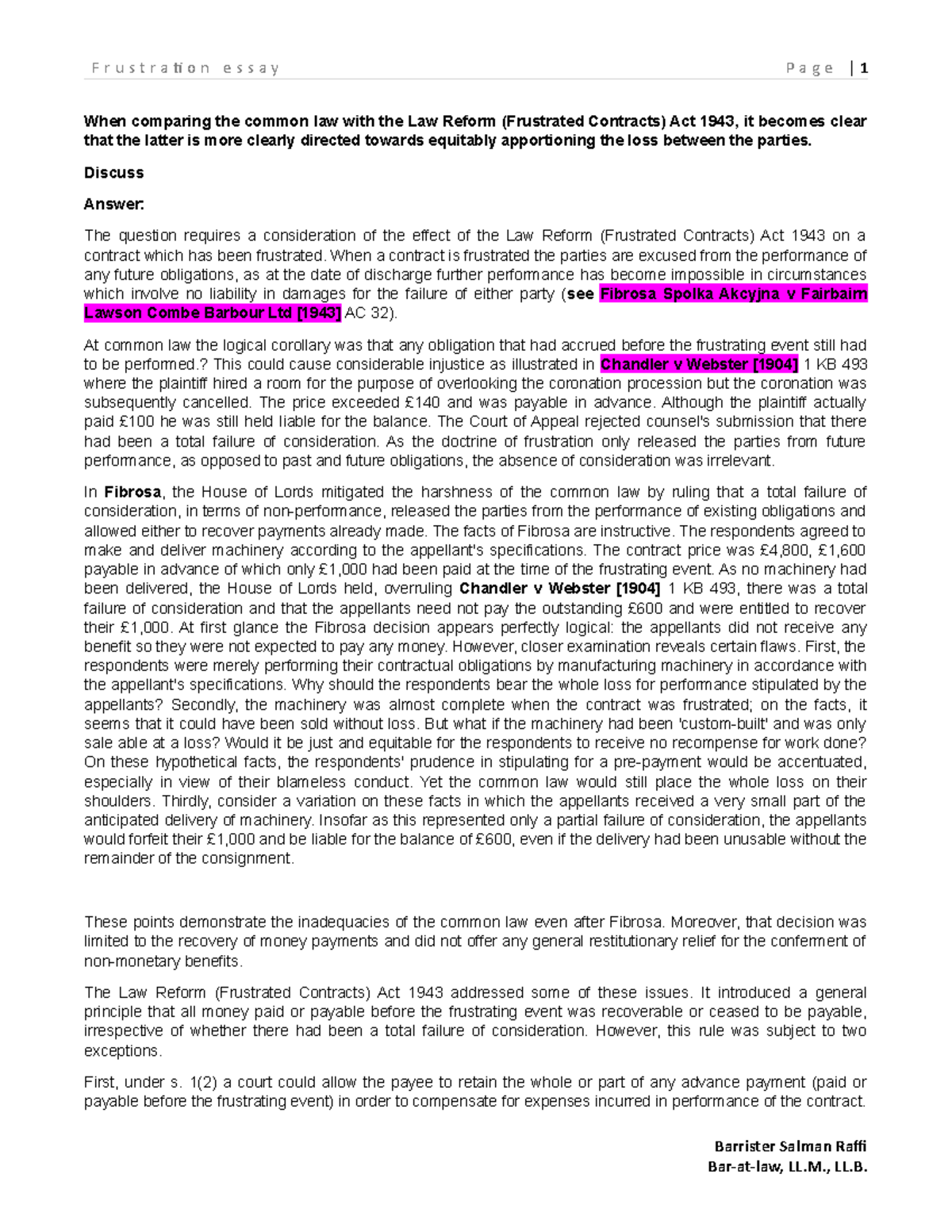 Frustration in Contract Law: An Analysis of the 1943 Act and Its Impact ...