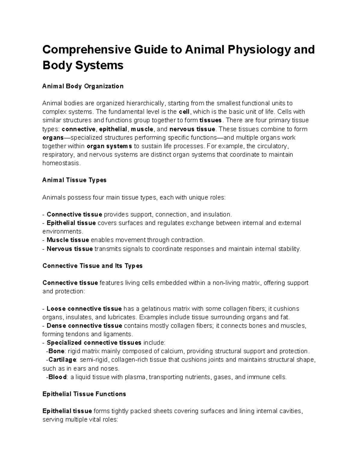 Comprehensive Study of Animal Physiology & Body Systems (BIO 101) - Studocu