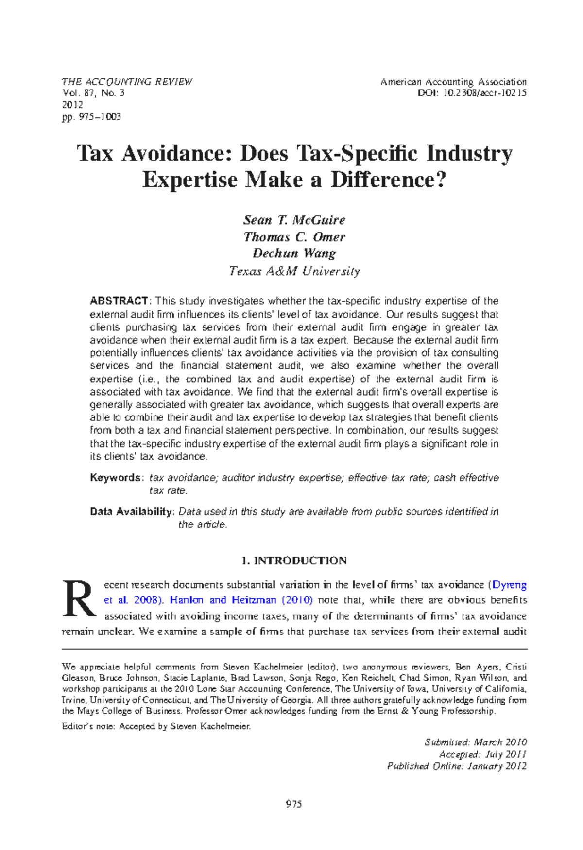 Tax Avoidance: The Impact of Industry Expertise on Audit Firms (ACC ...