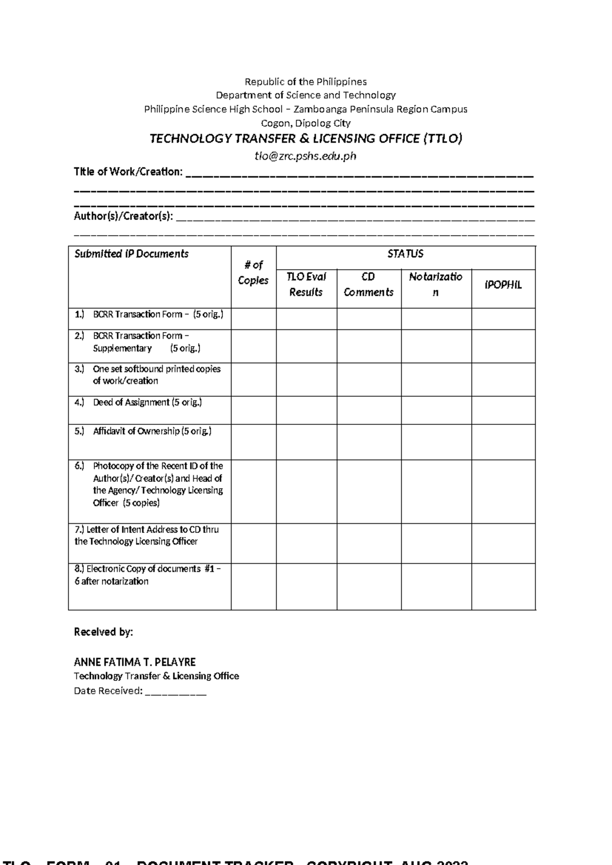 Technology Transfer Licensing Office IP Document Submission Guide - Studocu