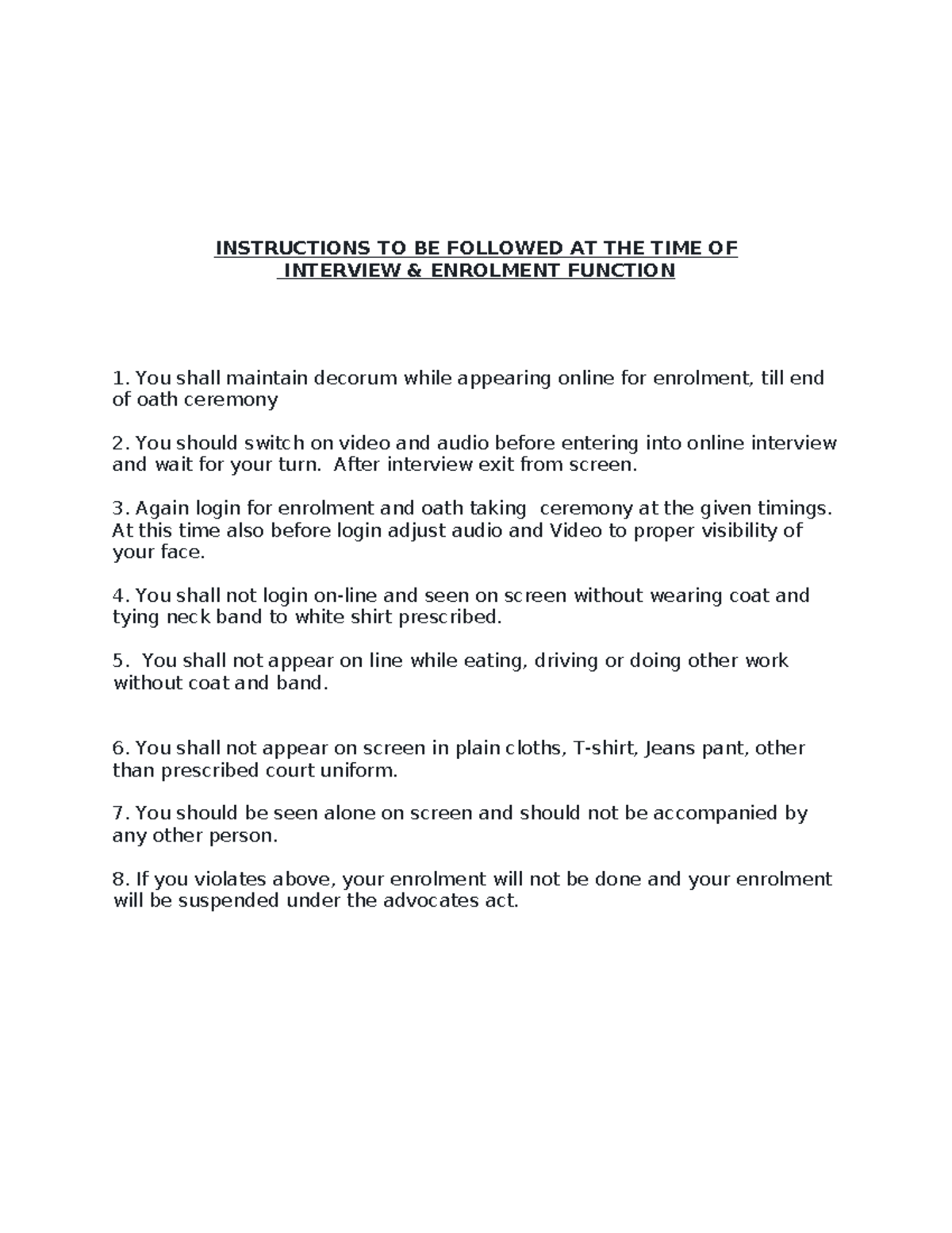 Online Interview Enrolment Instructions for Function 1 - Studocu