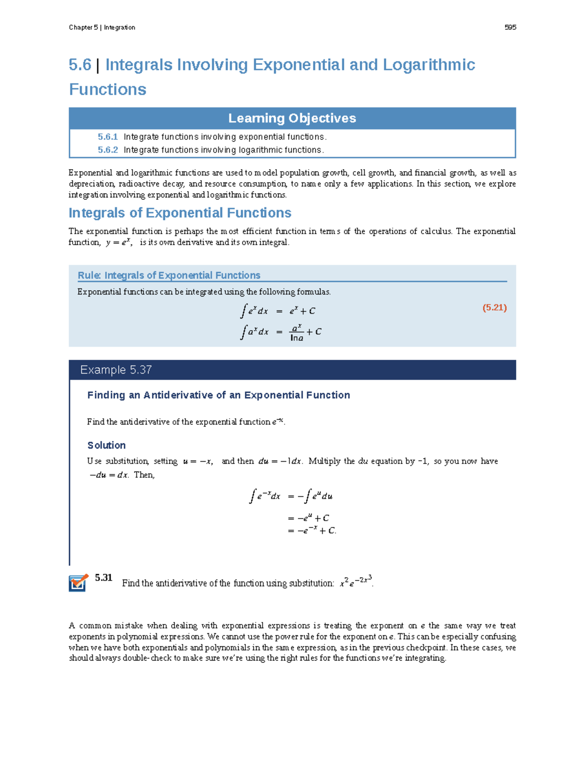 Chapter 5.6: Integrals of Exponential & Logarithmic Functions 595 - Studocu