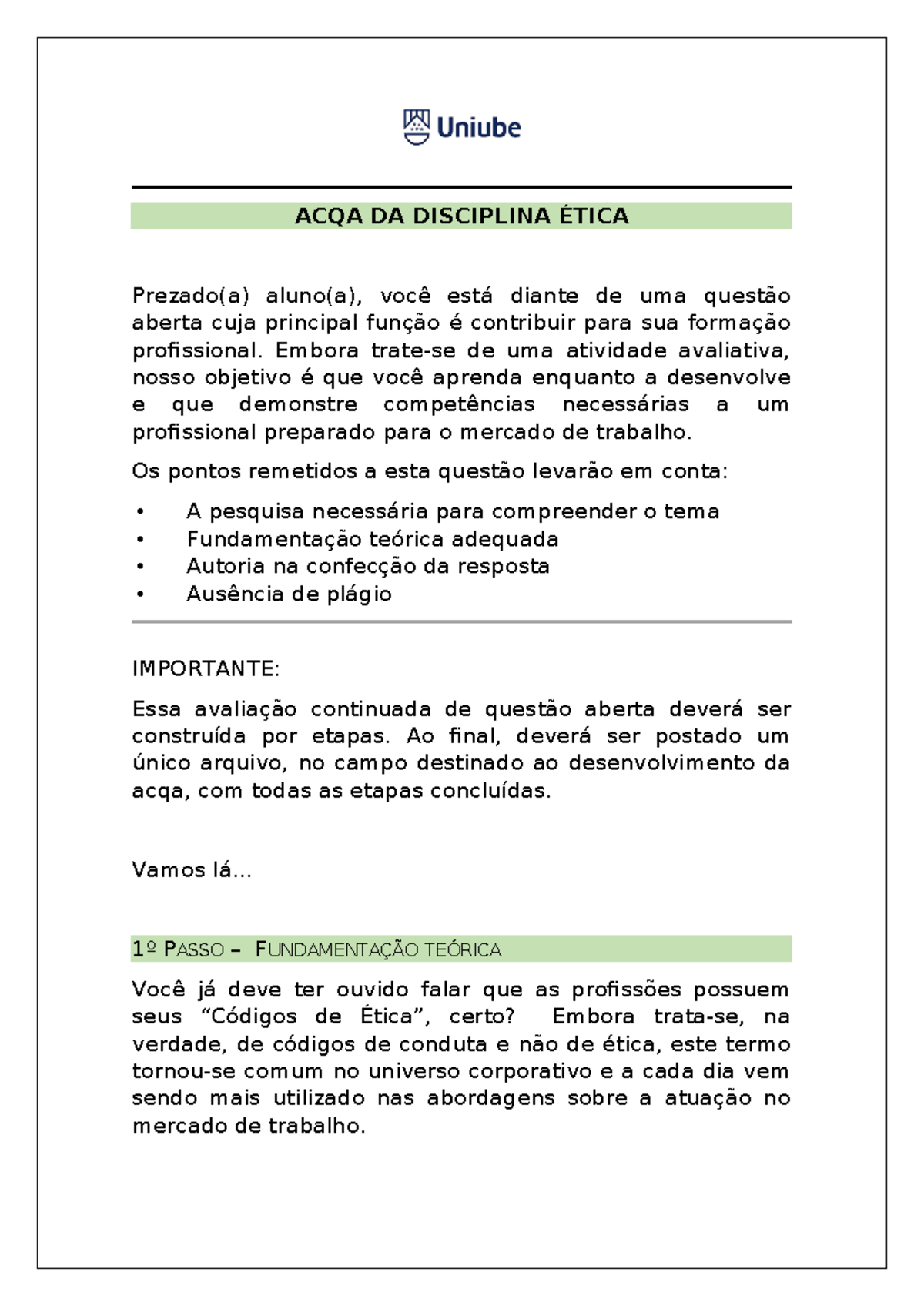 ACQA TICA - Ética Profissional: Atividades e Reflexões Avaliativas ...