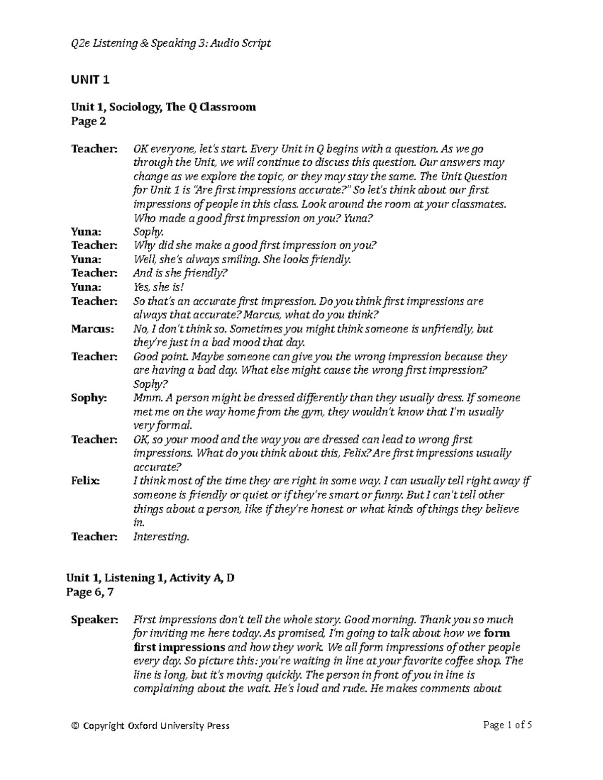 436136723 Q2e LS3 U01 Audio Script: Understanding First Impressions ...