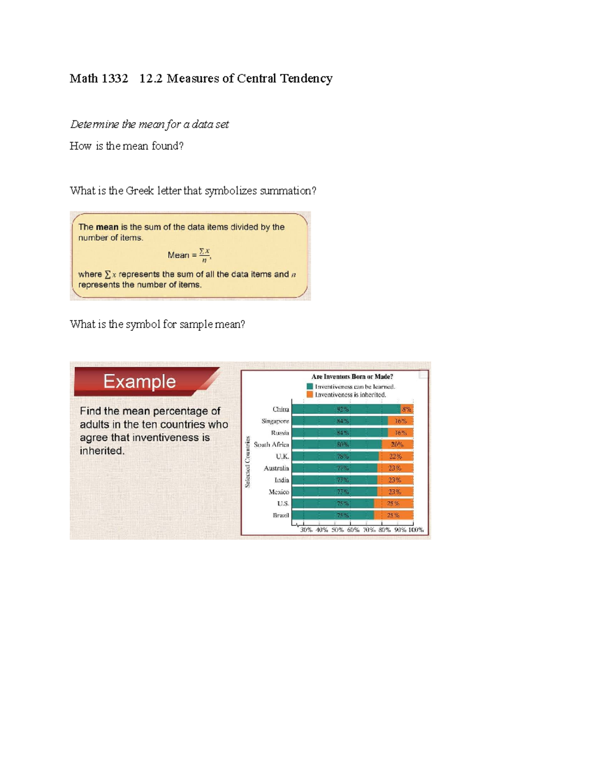 Math 1332 Final Exam: Measures of Central Tendency Notes - Math 1332 12 ...