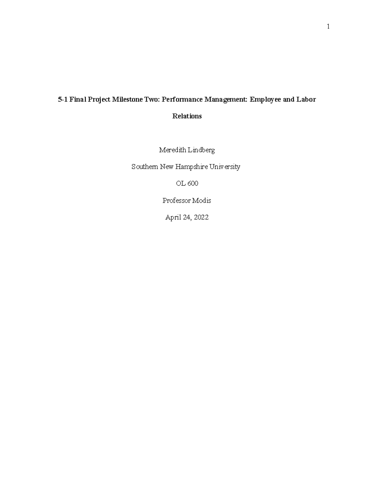 OL 600: Performance Management & Employee Relations Final Project - Studocu