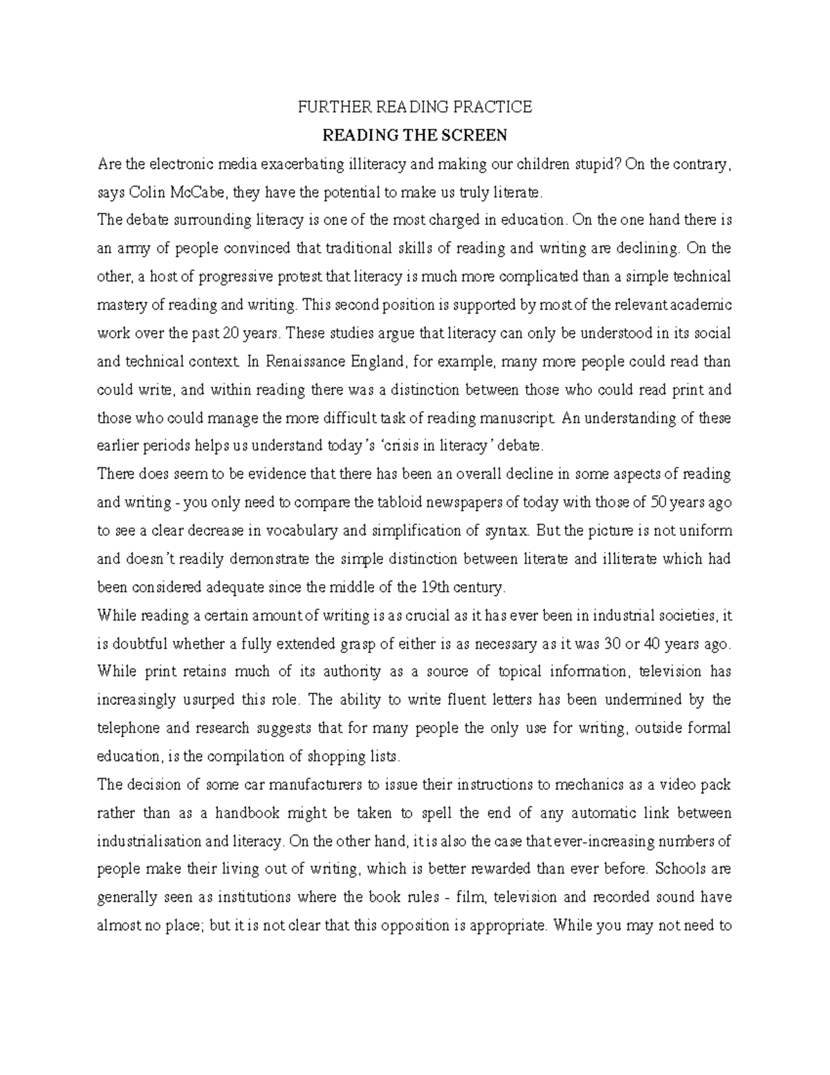 Further read 4 - how to write document - FURTHER READING PRACTICE ...