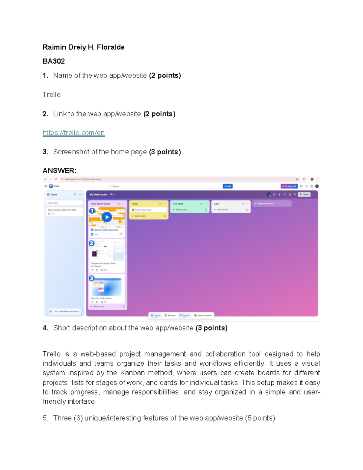 BA302 Assignment 1: Overview of Trello Features and Usage - Studocu