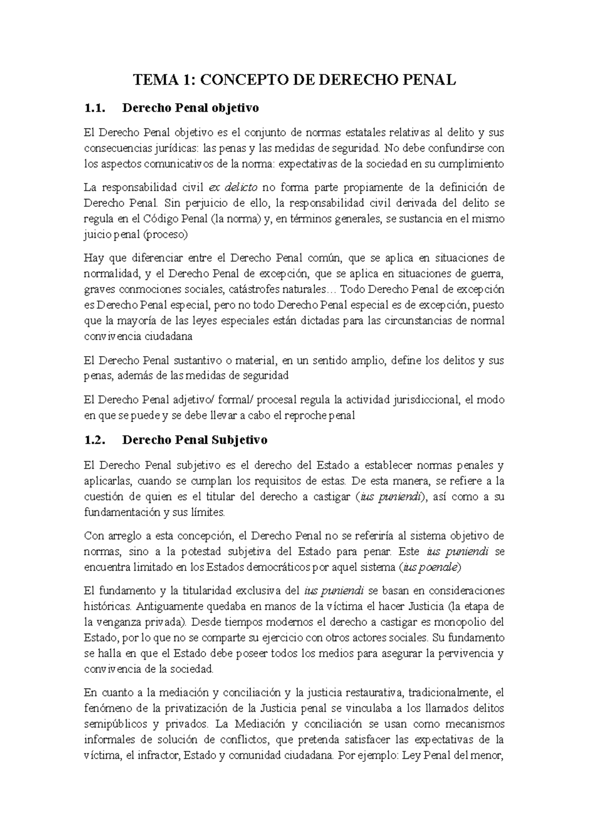 TEMA 1: CONCEPTO Y FUENTES DEL DERECHO PENAL - Apuntes Completo - Studocu