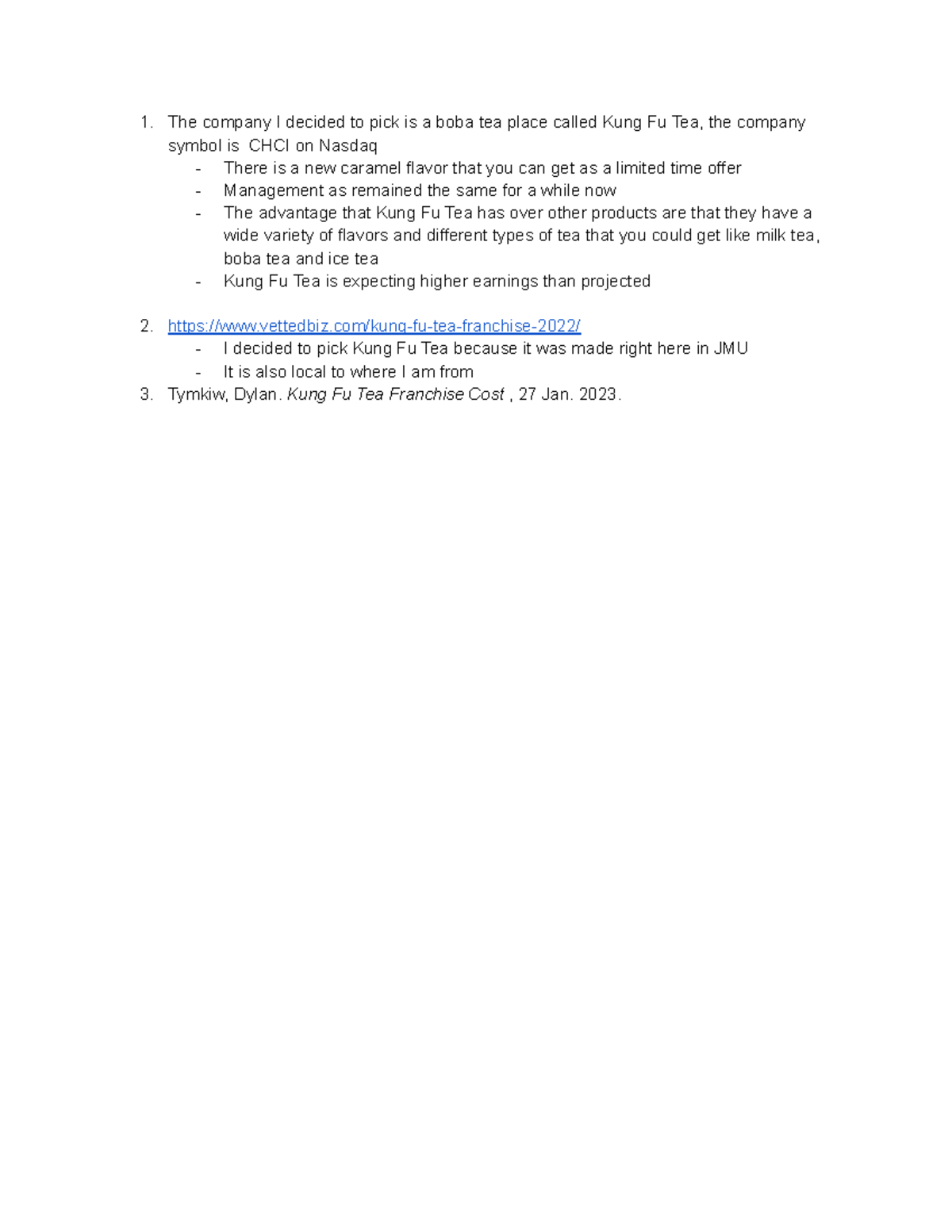 BUS 160 HW 1 - Kung Fu Tea Analysis and Homework Assignment Answers ...