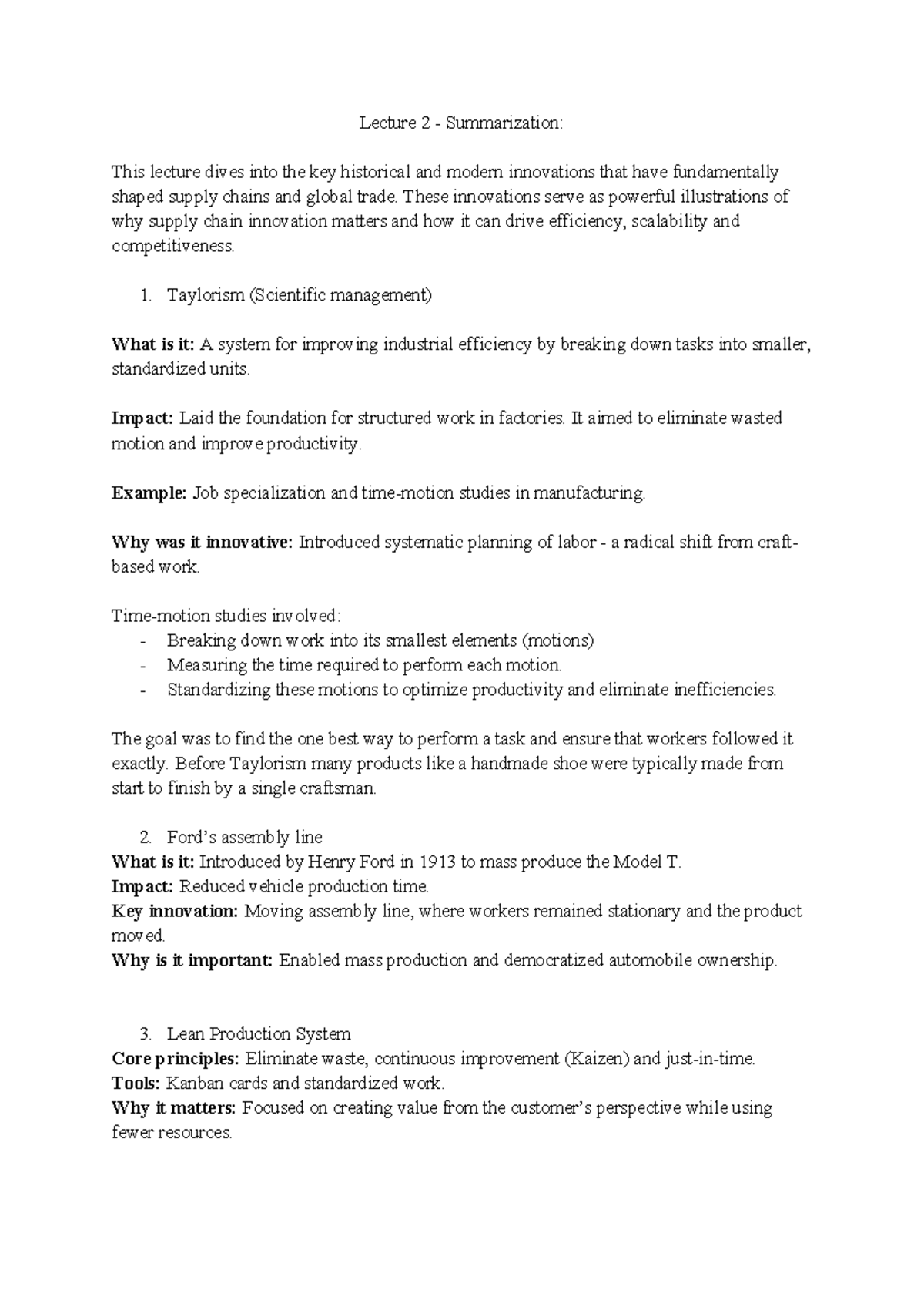 Lecture 2: Key Innovations in Supply Chain & Global Trade - Document Preview