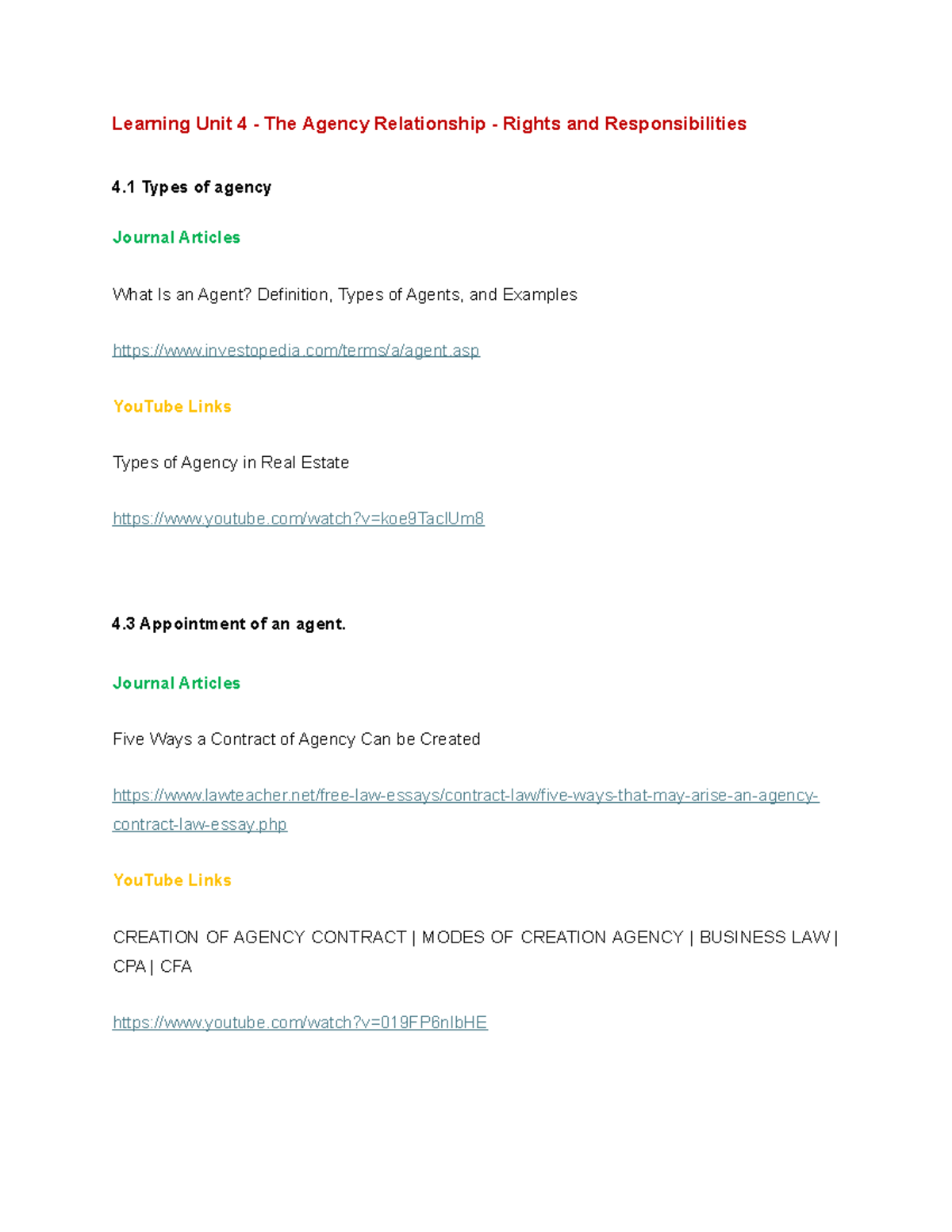 Unit 4 - The Agency Relationship: Rights & Responsibilities Overview ...