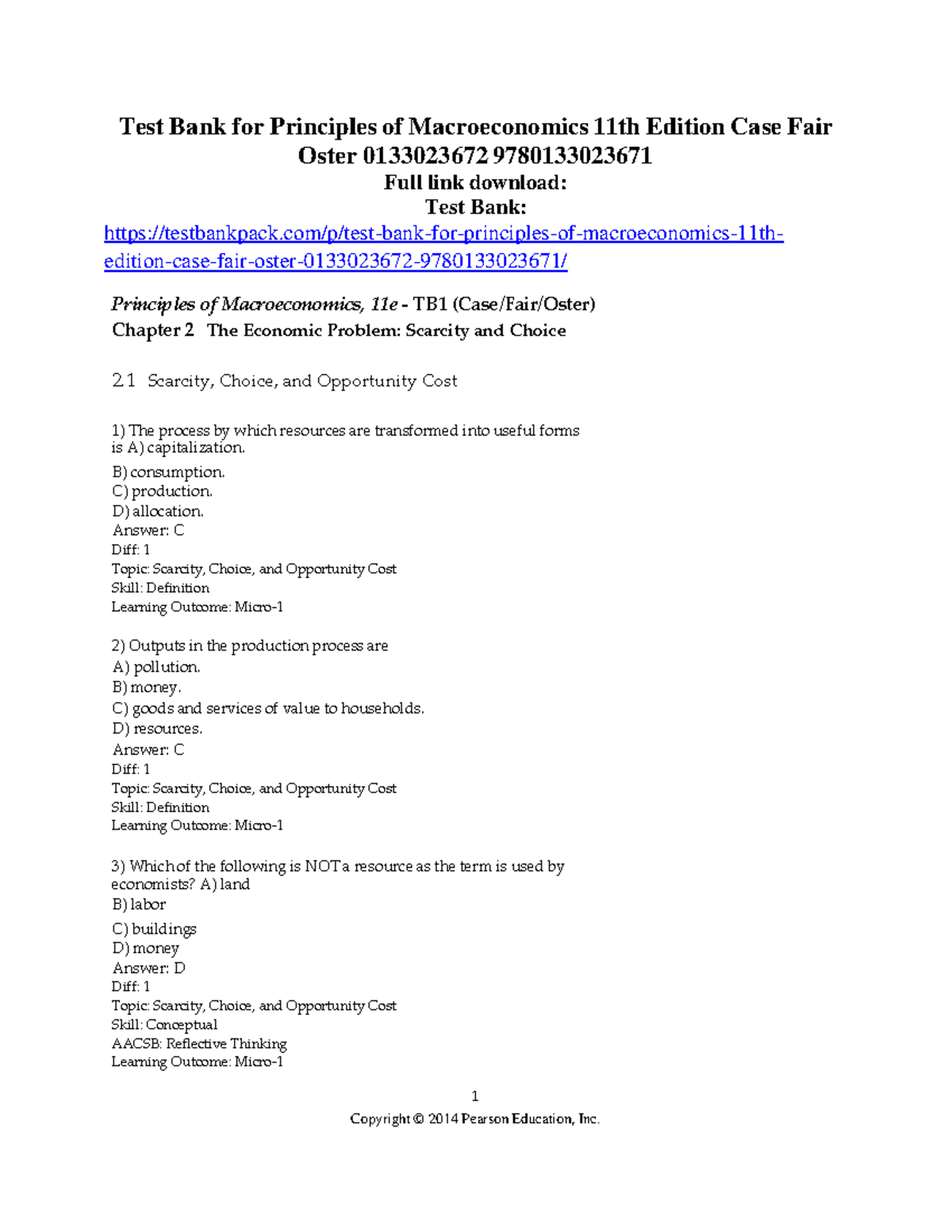 Test Bank for Principles of Macroeconomics 11th Edition (Case/Fair ...