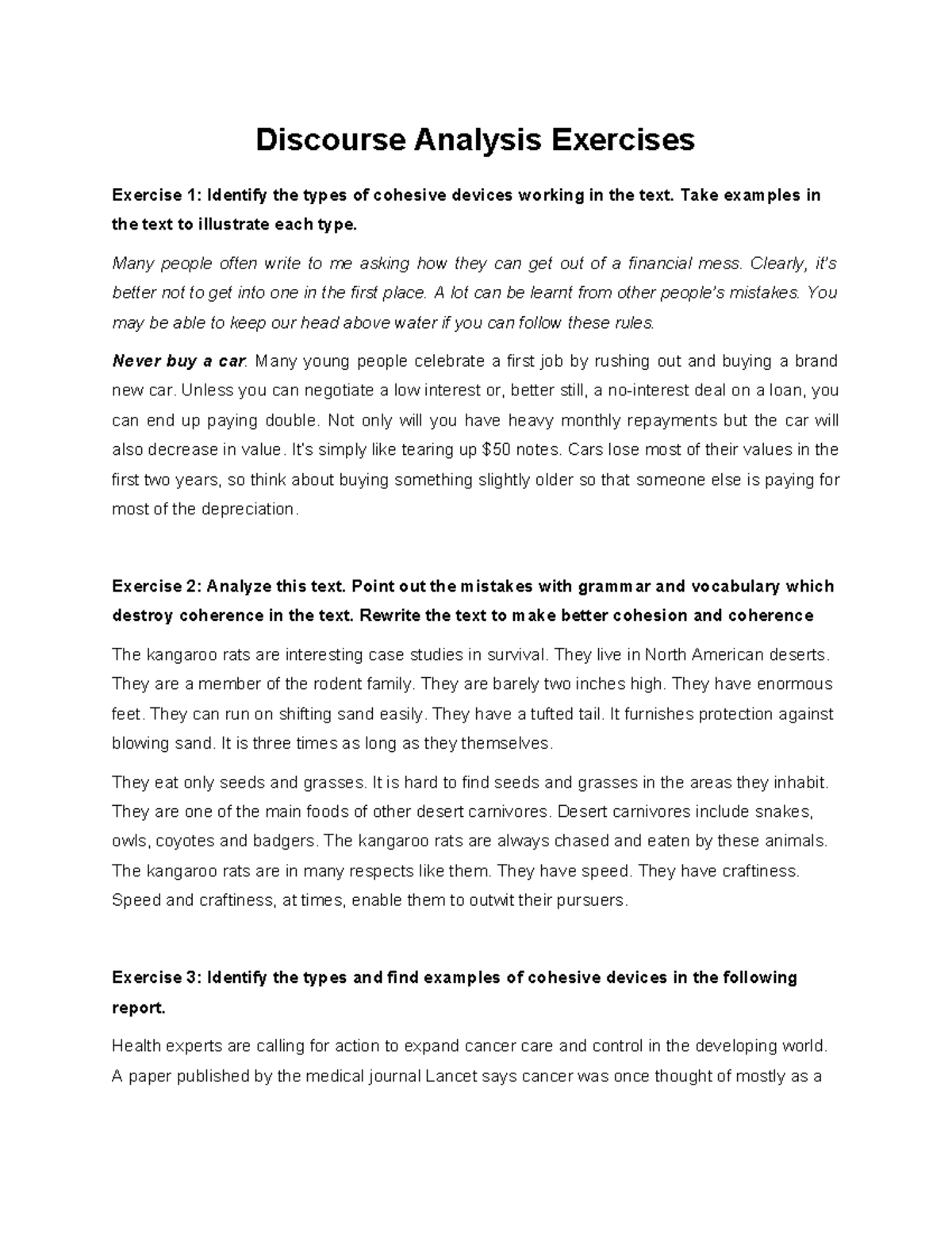 Discourse Analysis Exercises: Cohesion & Coherence Study (2 - 41088263 ...