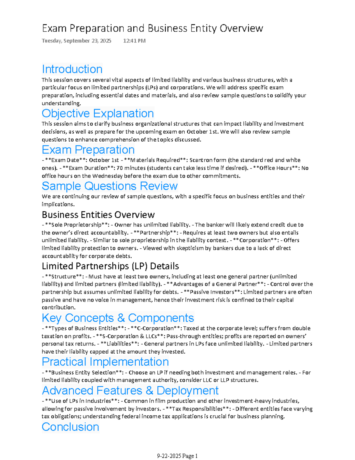 Exam Prep & Business Entities Overview (BUS 101) - Studocu