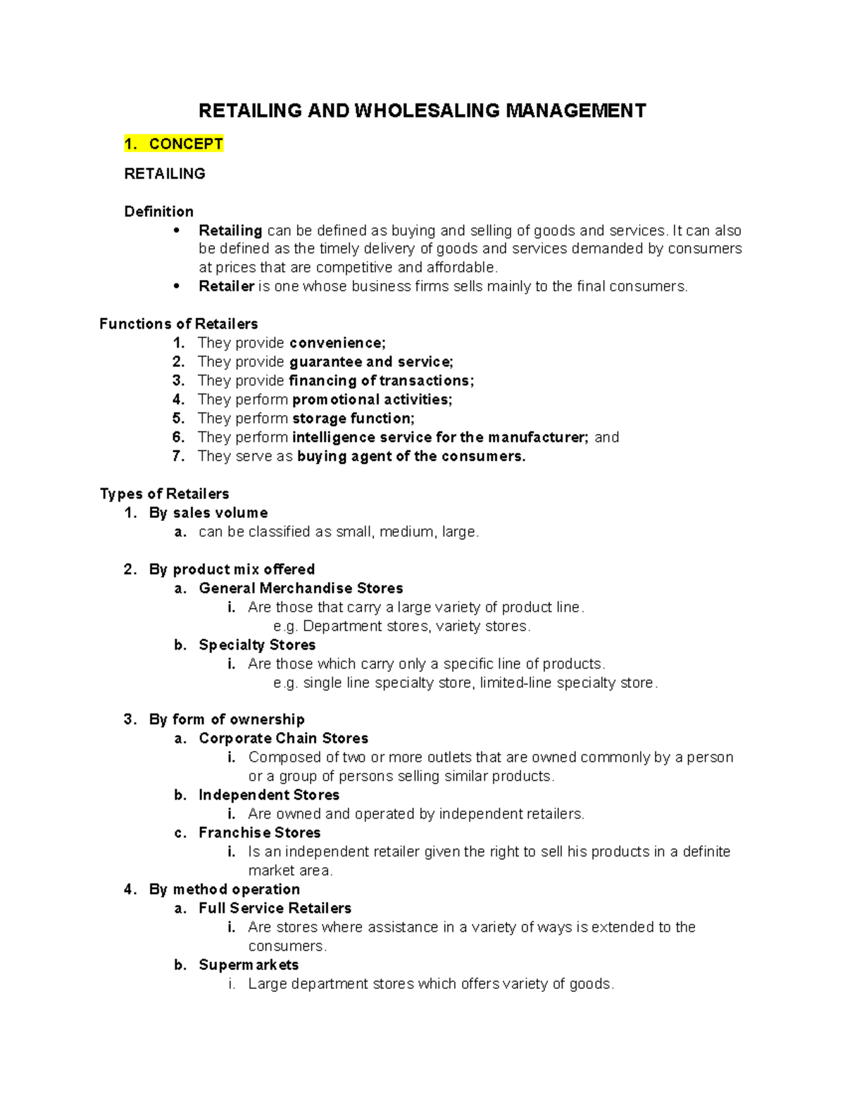 RAWM-CH-1: Retailing and Wholesaling Management Notes - Studocu