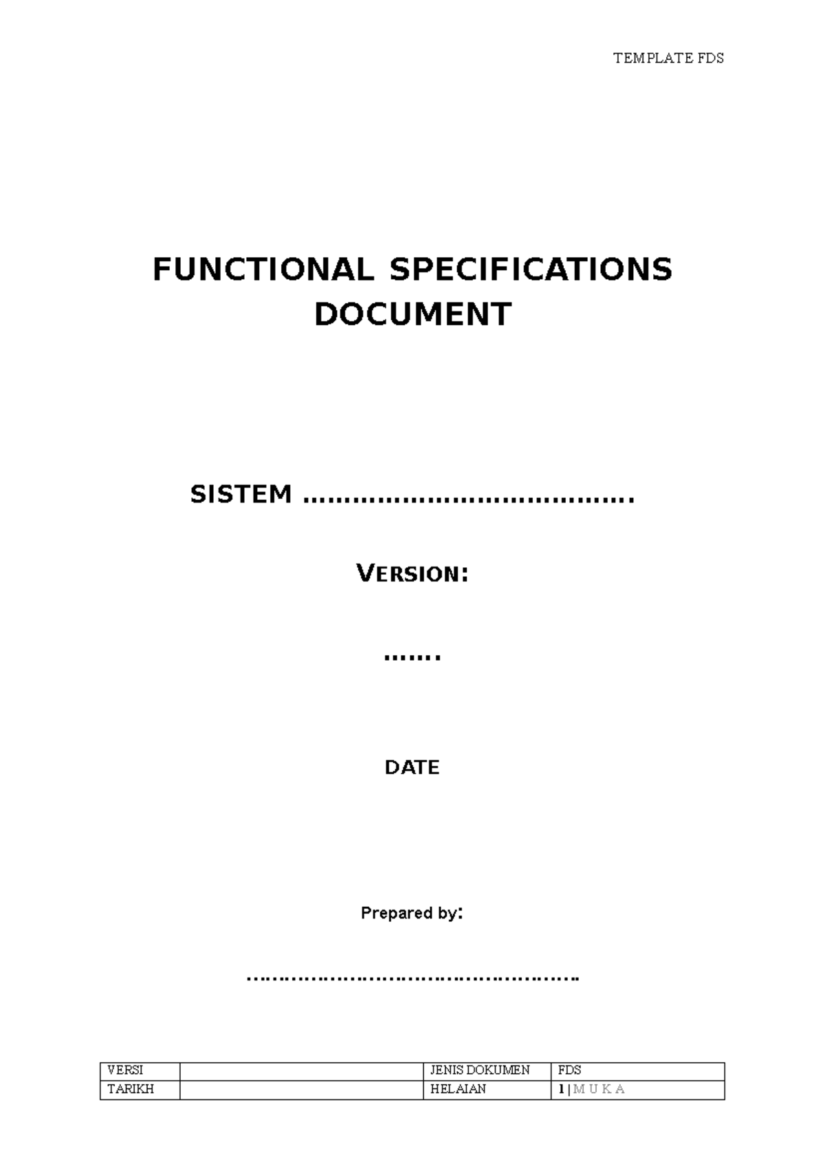 Template FDS Functional Specifications Document v1.0 - Studocu