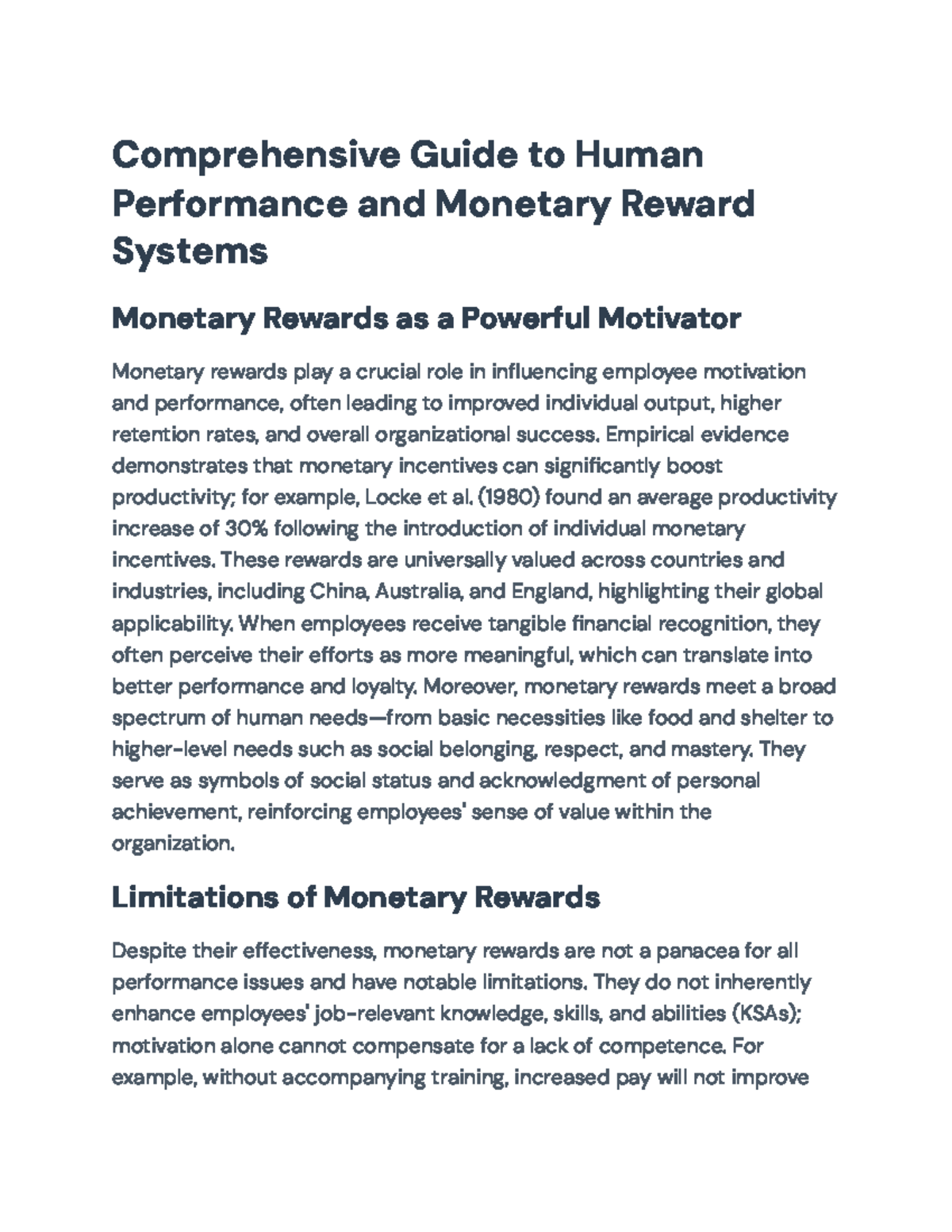 Comprehensive Guide to Monetary Reward Systems and Human Performance ...