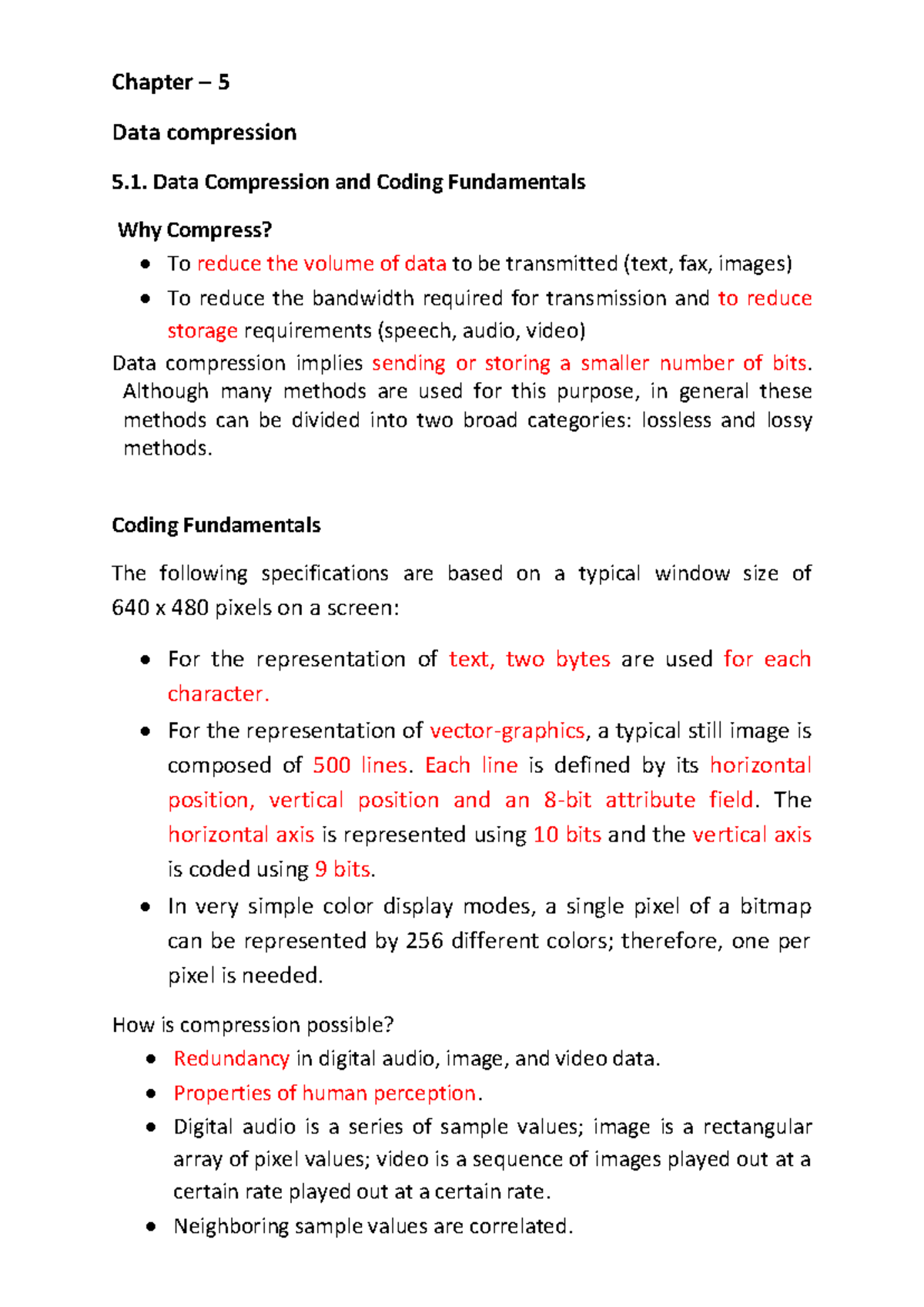 Ch-5 Data Compression Techniques: Fundamentals & Methods - Studocu